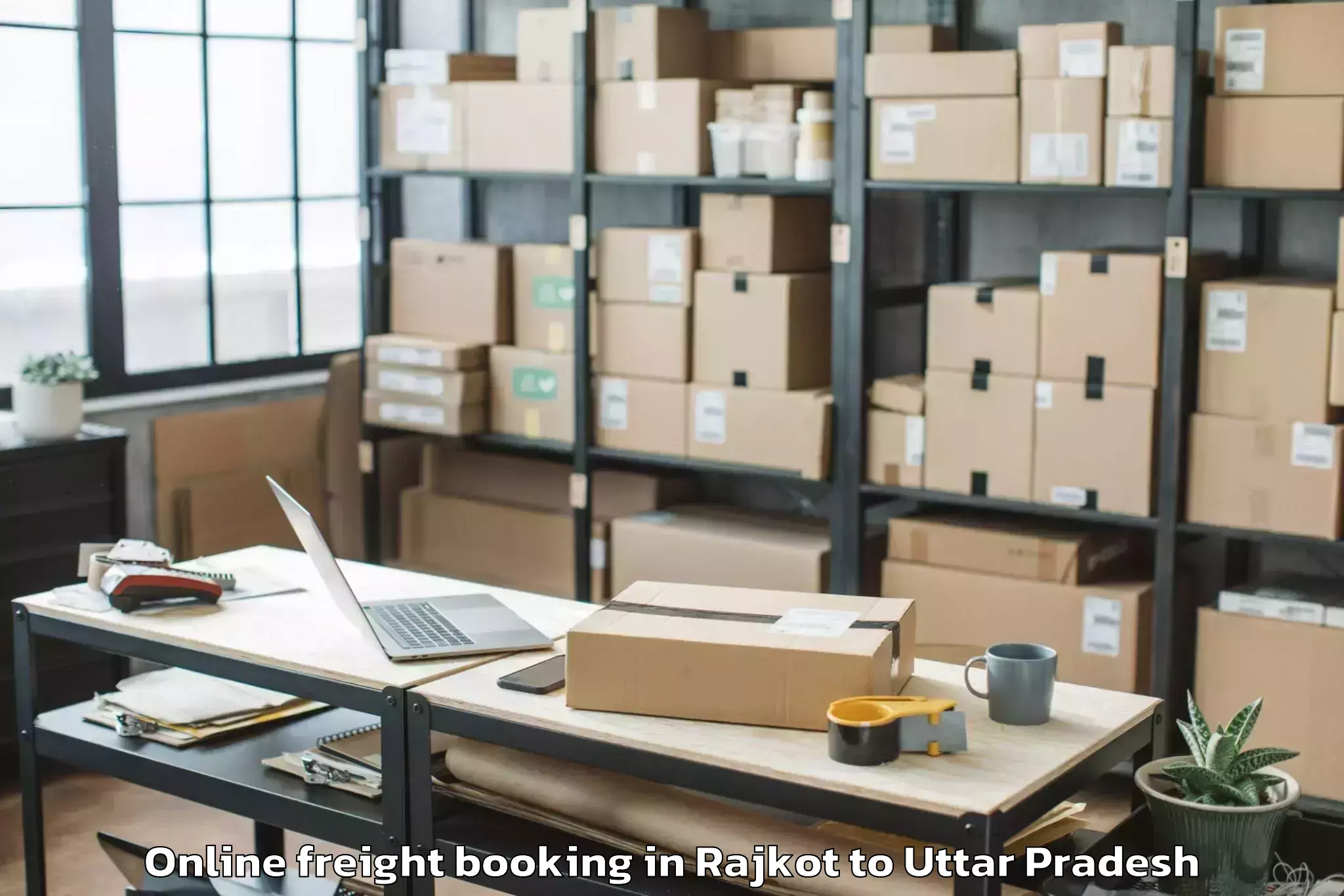 Easy Rajkot to Gahmar Online Freight Booking Booking